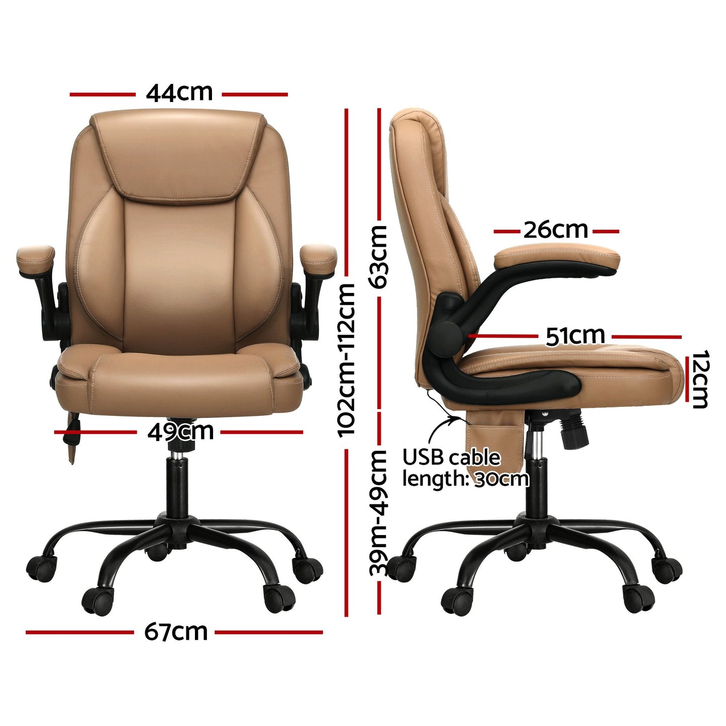 Massage Office Chair 2 Point Leather Mid Back - Espresso