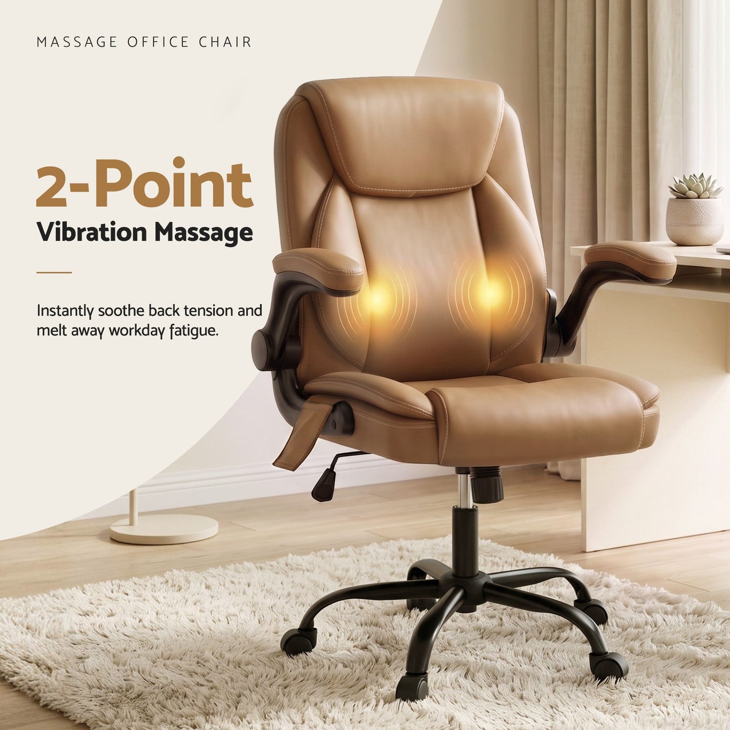 Massage Office Chair 2 Point Leather Mid Back - Espresso