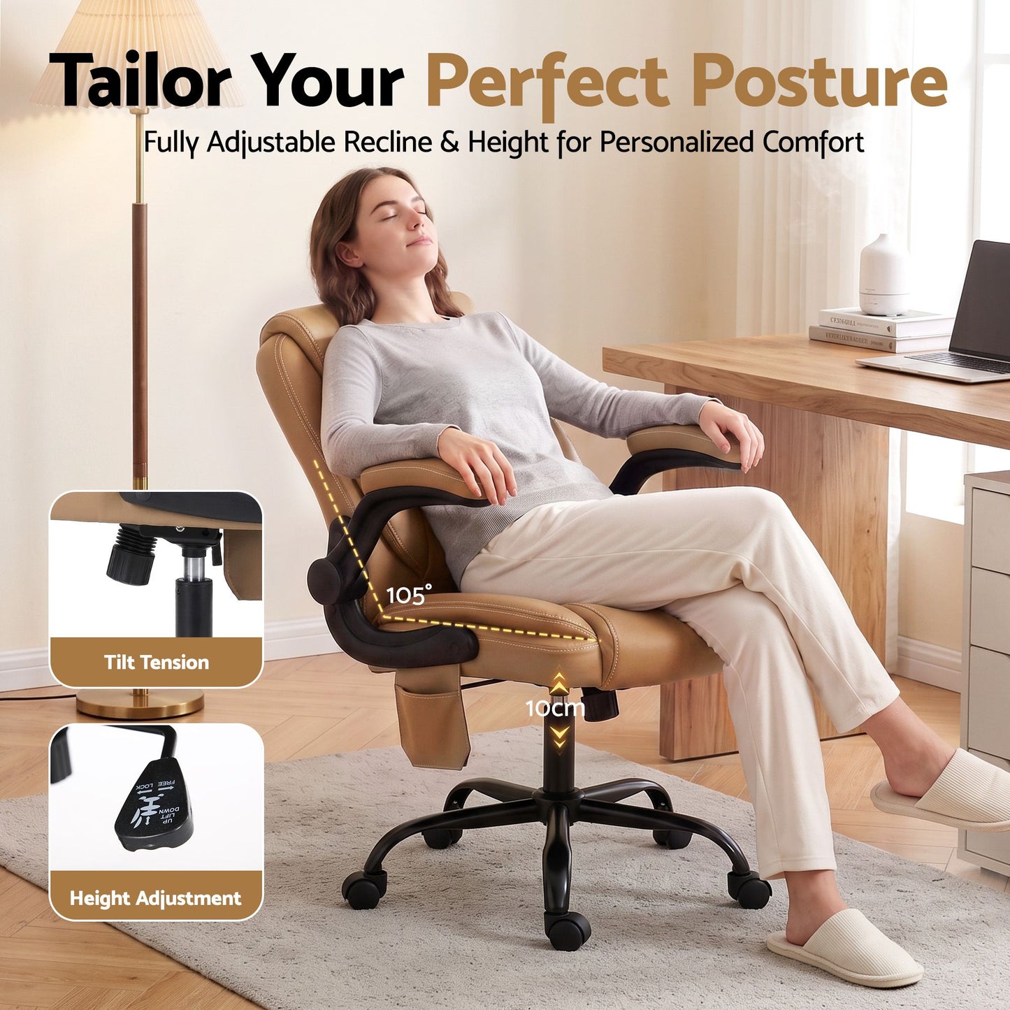 Massage Office Chair 2 Point Leather Mid Back - Espresso