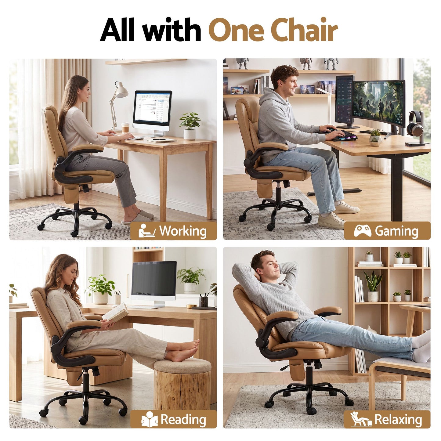Massage Office Chair 2 Point Leather Mid Back - Espresso