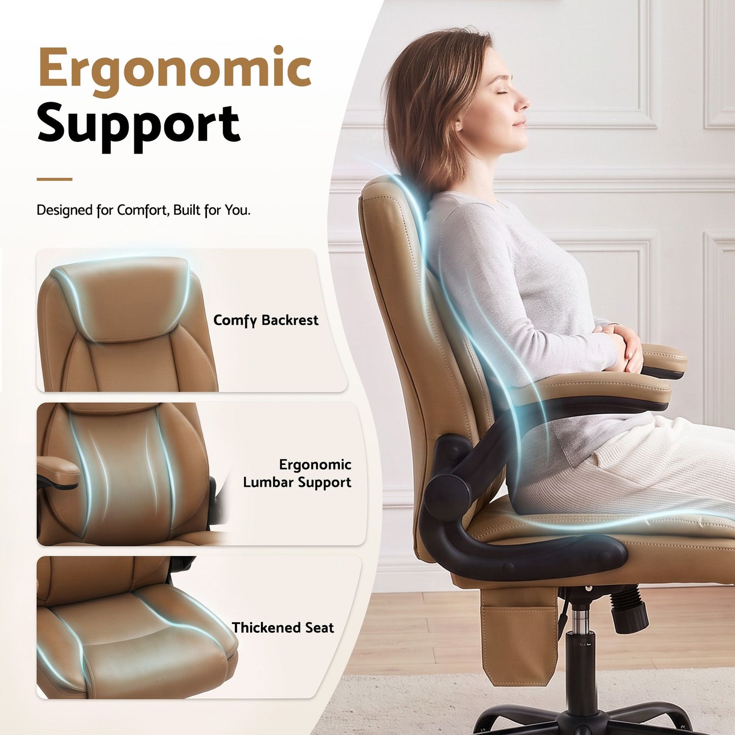 Massage Office Chair 2 Point Leather Mid Back - Espresso