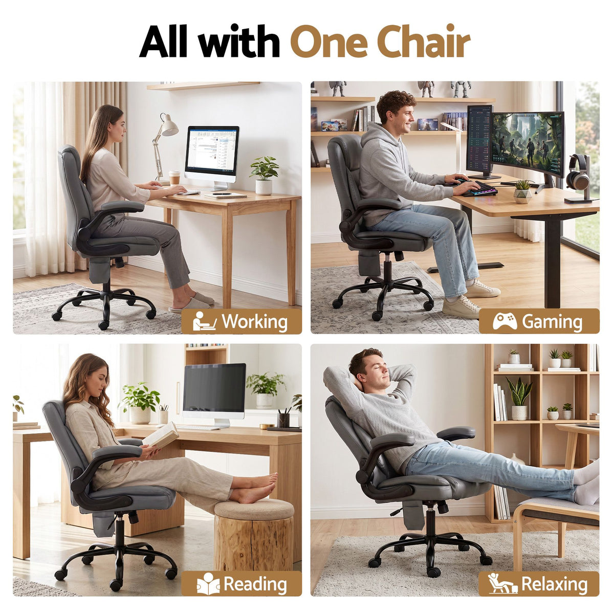 Massage Office Chair 2 Point Leather Mid Back - Grey
