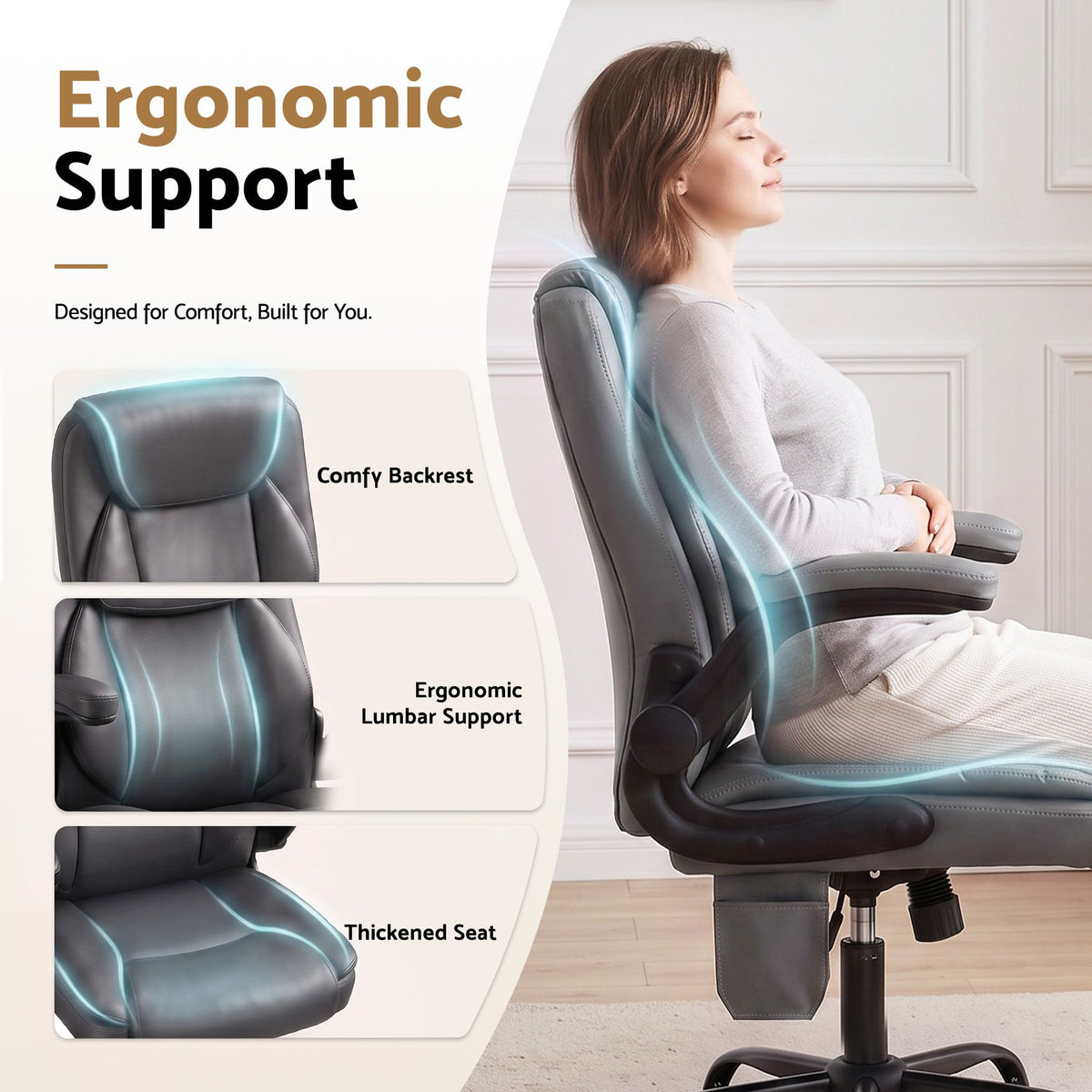 Massage Office Chair 2 Point Leather Mid Back - Grey