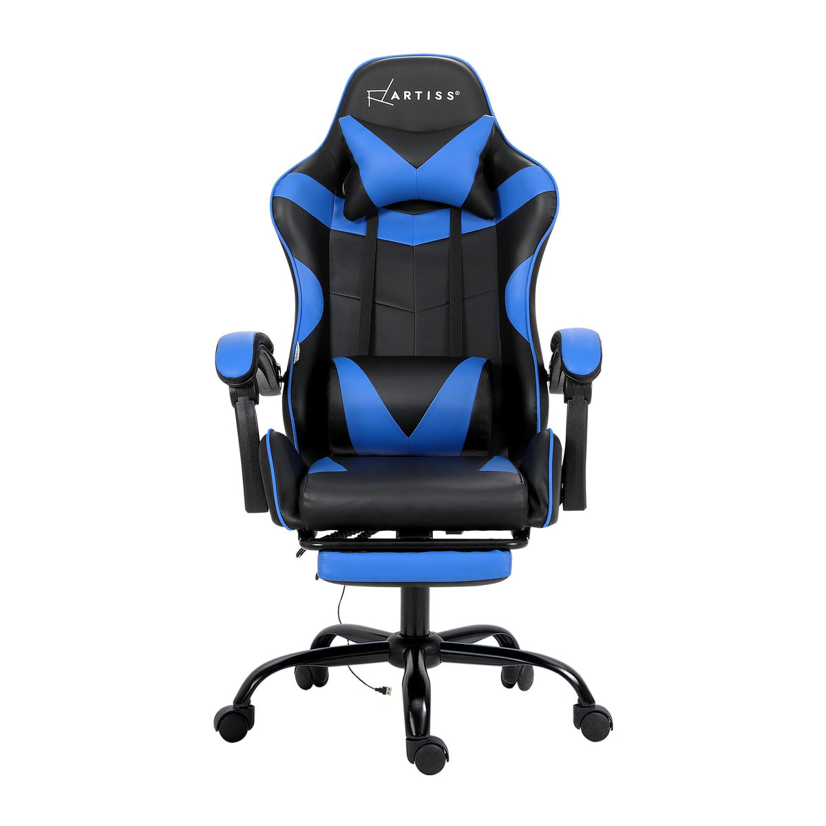 Gaming Office Chair with Footrest 2-Point Massage - Blue