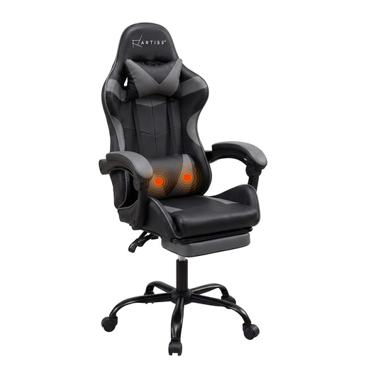 Gaming Office Chair 2 Point Massage with Footrest - Grey
