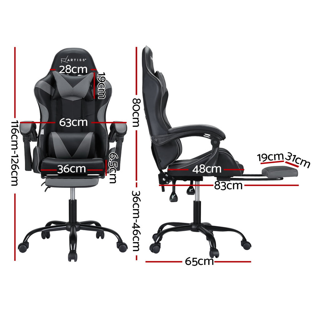 Gaming Office Chair 2 Point Massage with Footrest - Grey