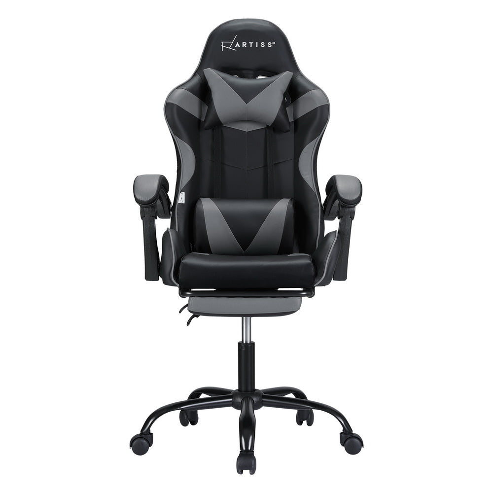 Gaming Office Chair 2 Point Massage with Footrest - Grey