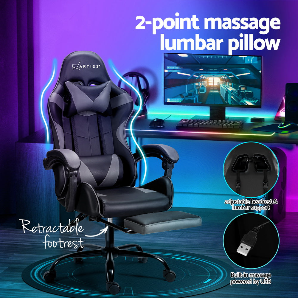 Gaming Office Chair 2 Point Massage with Footrest - Grey