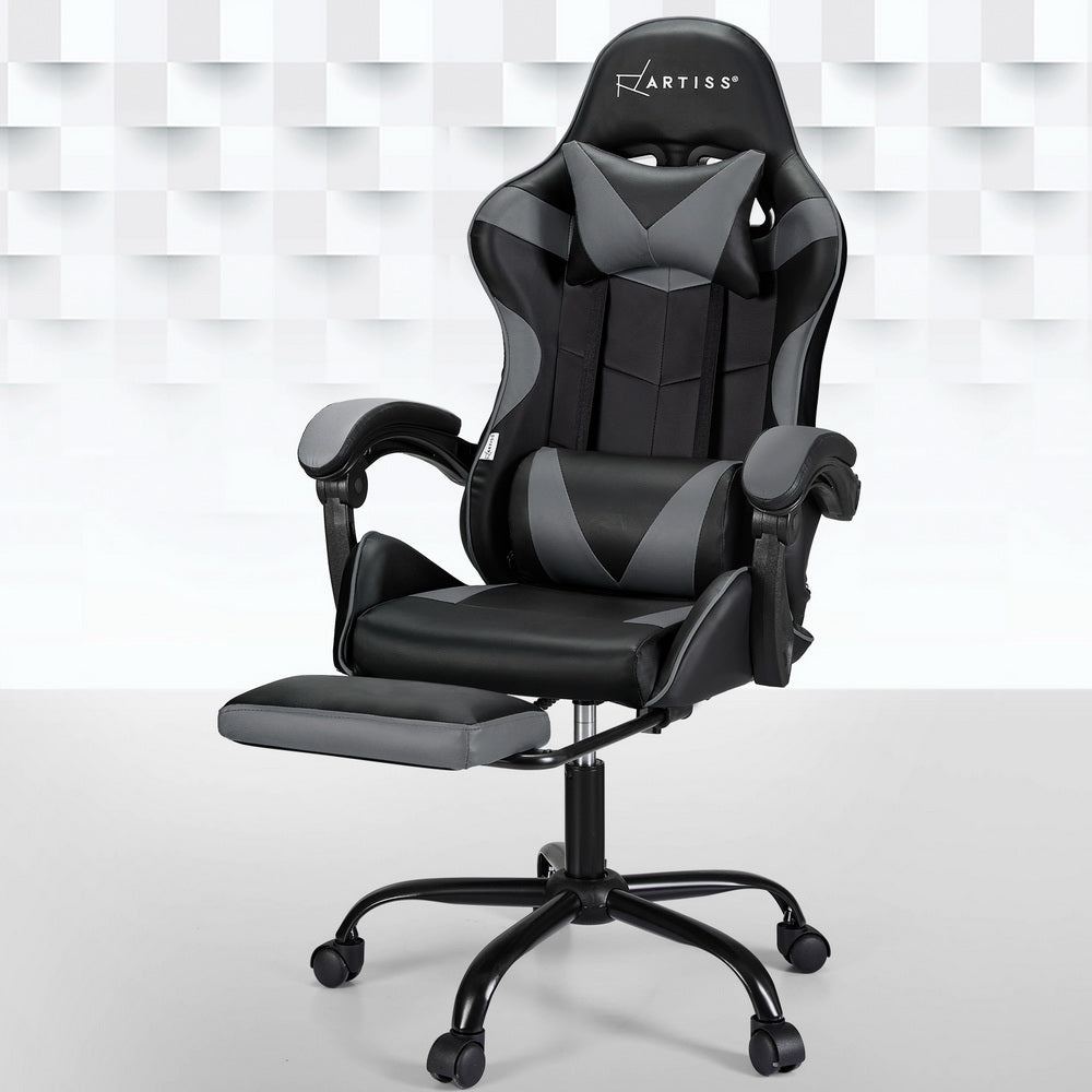 Gaming Office Chair 2 Point Massage with Footrest - Grey