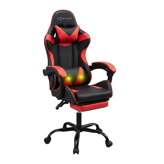 Gaming Office Chair 2 Point Massage with Footrest - Red