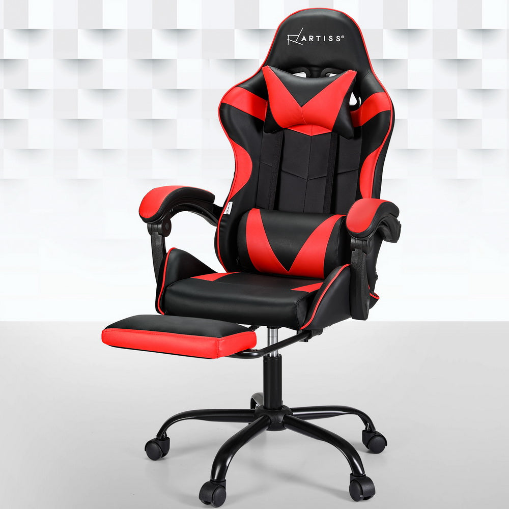 Gaming Office Chair 2 Point Massage with Footrest - Red