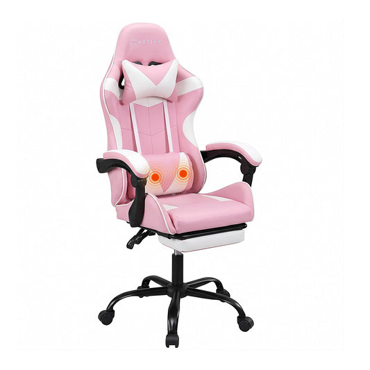 Gaming Office Chair 2 Point Massage with Footrest - Pink