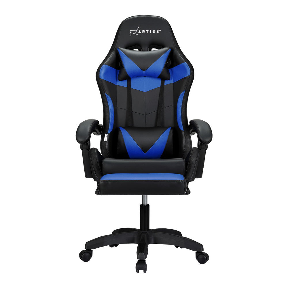 Gaming Office Chair 6 Point Massage 7 LED with Footrest - Blue