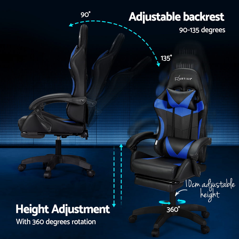 Gaming Office Chair 6 Point Massage 7 LED with Footrest - Blue