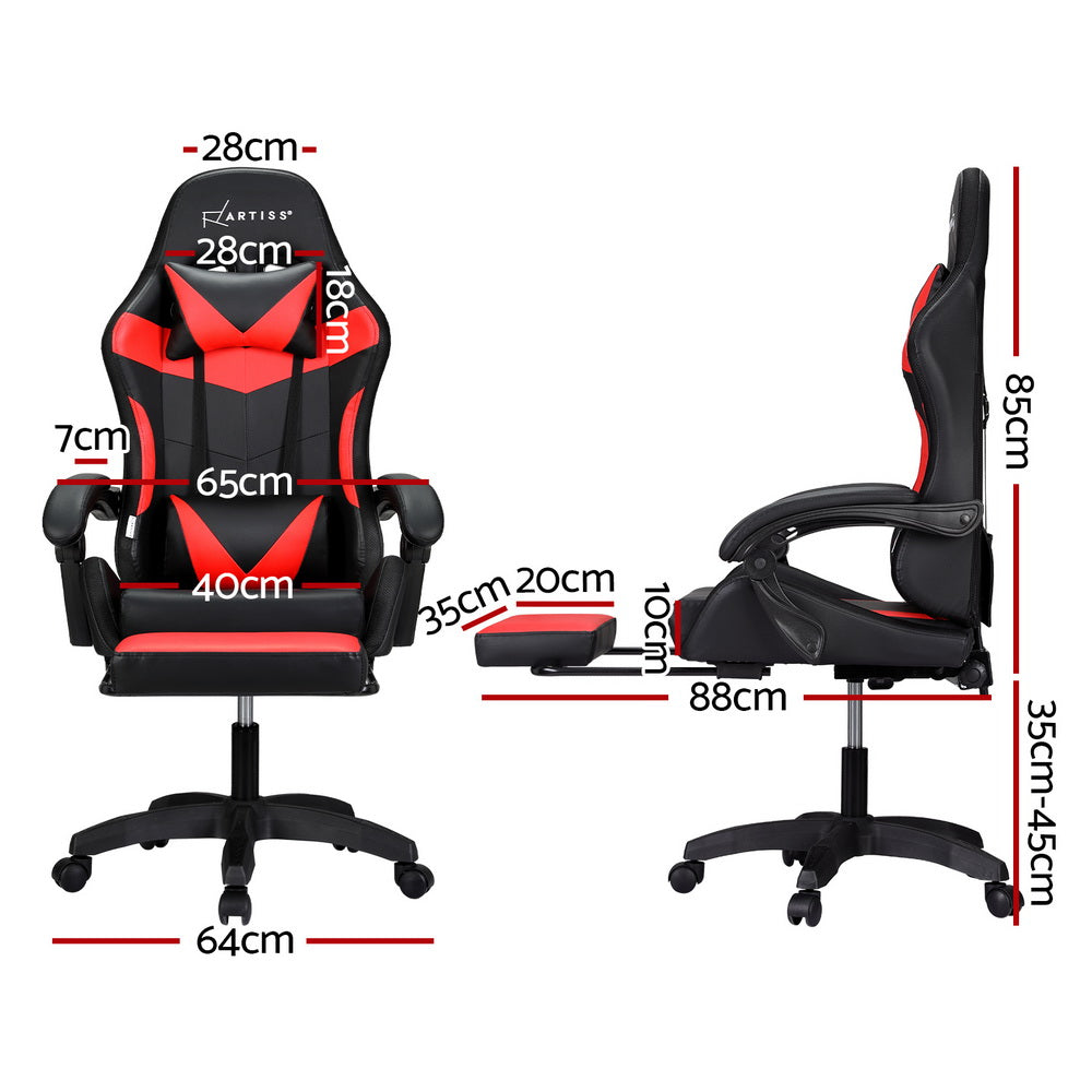 Gaming Office Chair 6 Point Massage 7 LED with Footrest - Red