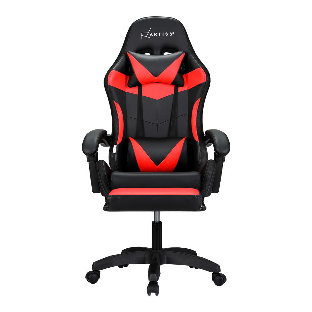 Gaming Office Chair 6 Point Massage 7 LED with Footrest - Red