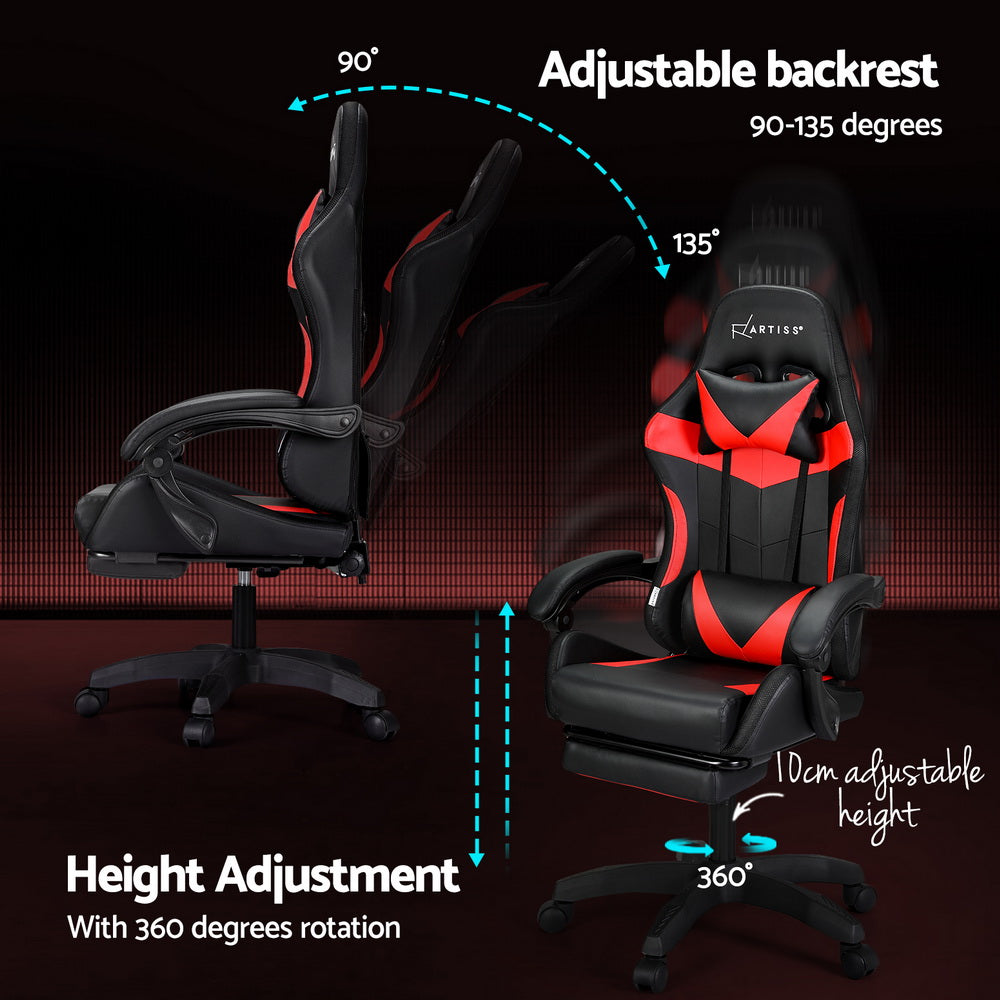 Gaming Office Chair 6 Point Massage 7 LED with Footrest - Red