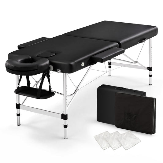 Massage Table, Aluminium 2‑Fold, 55 cm, Portable, Black