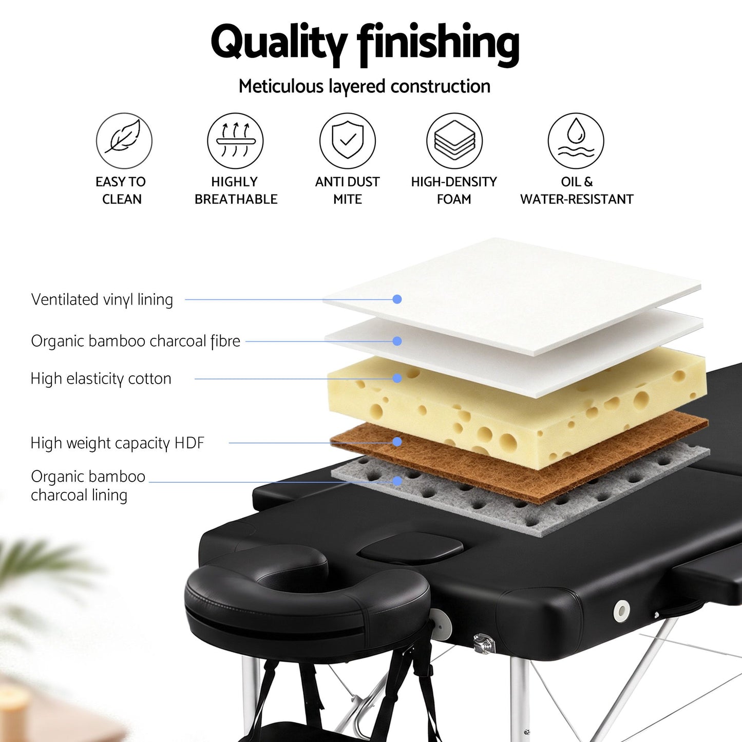Massage Table, Aluminium 2‑Fold, 55 cm, Portable, Black