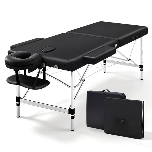Portable Massage Table 70cm Wide Two-Fold Aluminium Treatment Beauty Therapy - Black
