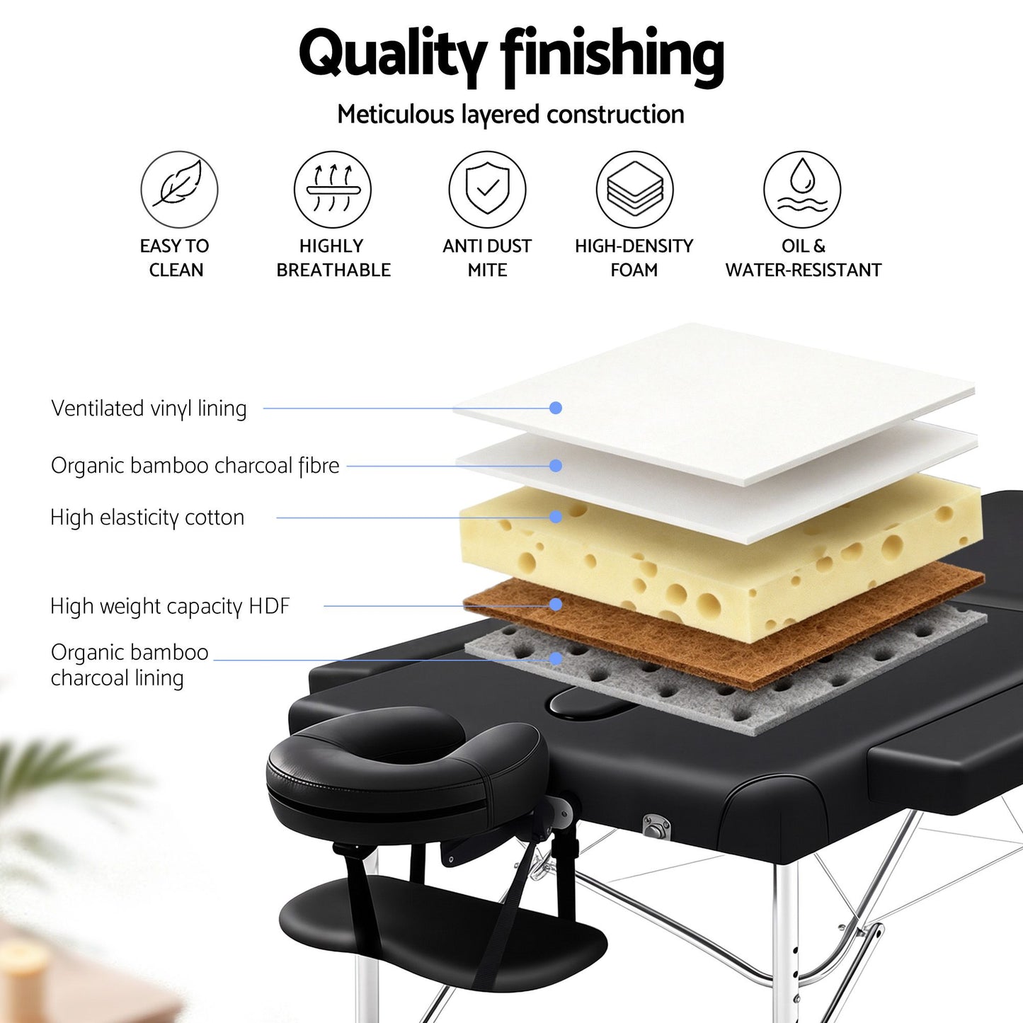 Portable Massage Table 70cm Wide Two-Fold Aluminium Treatment Beauty Therapy - Black