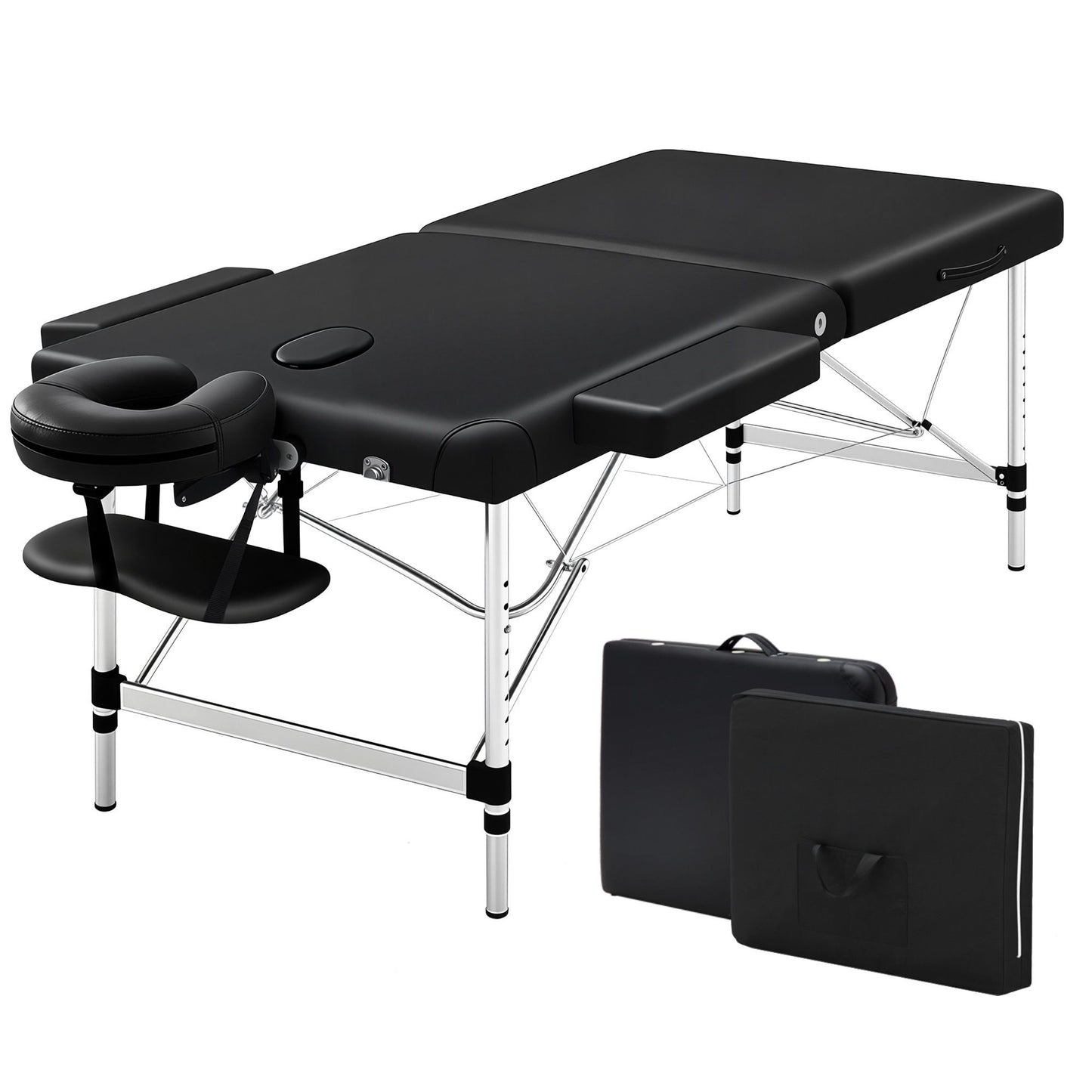 Massage Table Aluminium 2-Fold, Portable, Black