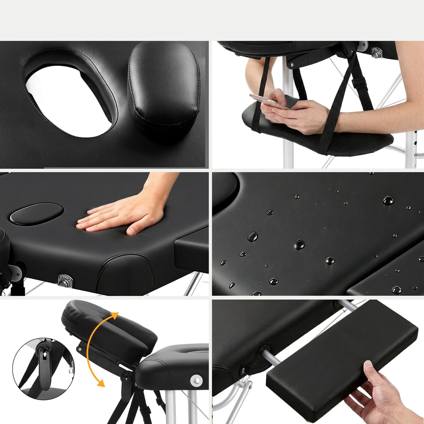 Massage Table Aluminium 2-Fold, Portable, Black
