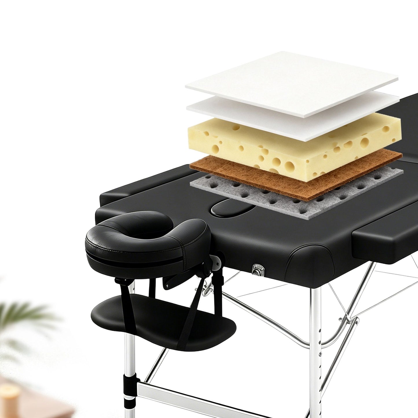 Massage Table Aluminium 2-Fold, Portable, Black