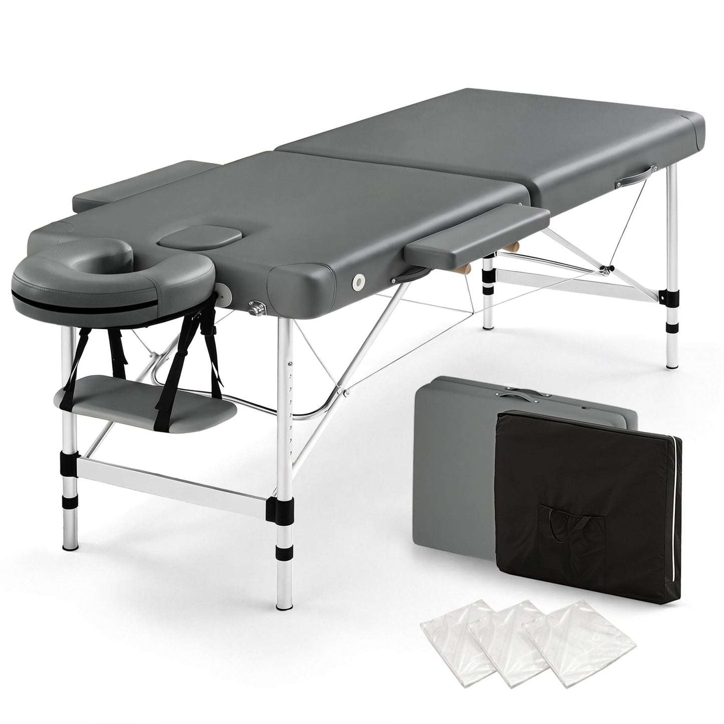 Massage Table 55cm Portable 2-Fold Aluminium Beauty Bed - Grey