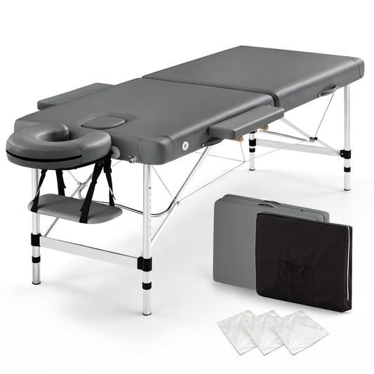 Massage Table 55cm Portable 2-Fold Aluminium Beauty Bed - Grey