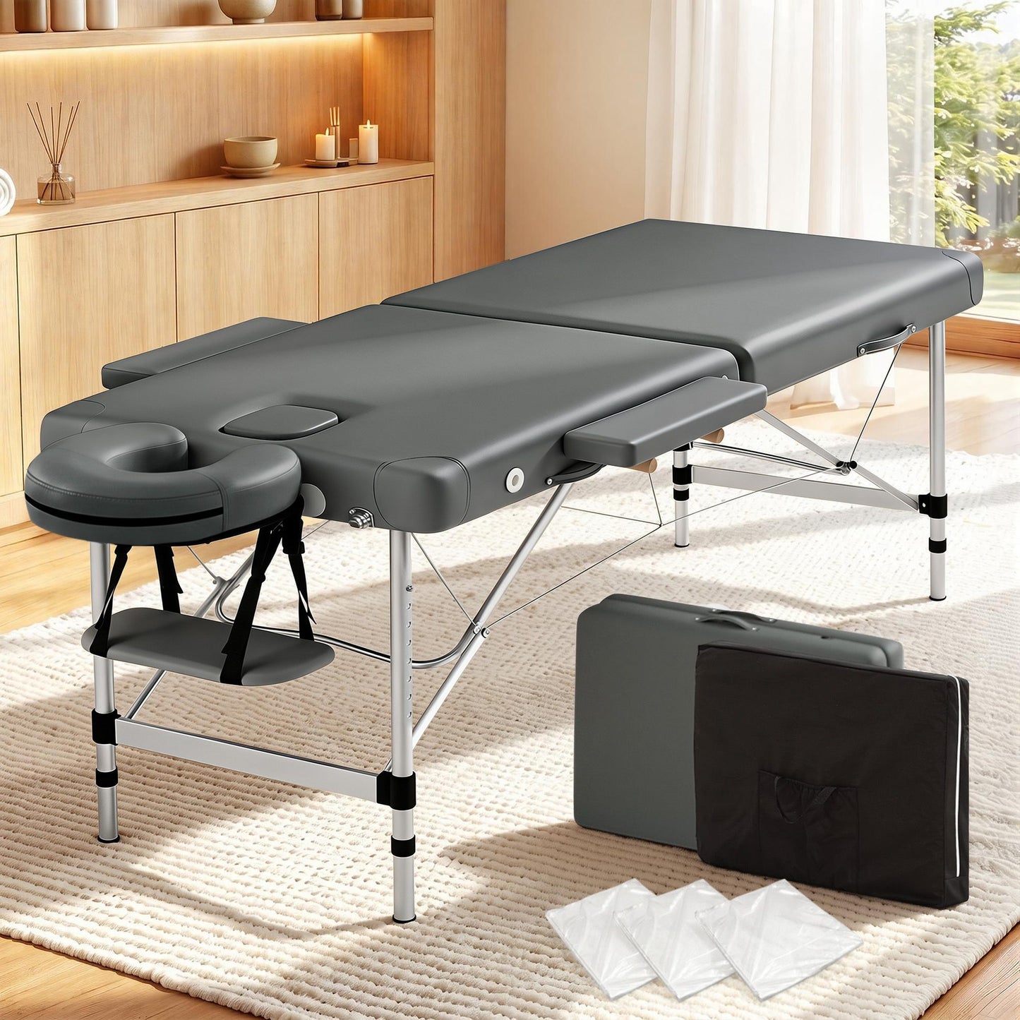Massage Table 55cm Portable 2-Fold Aluminium Beauty Bed - Grey