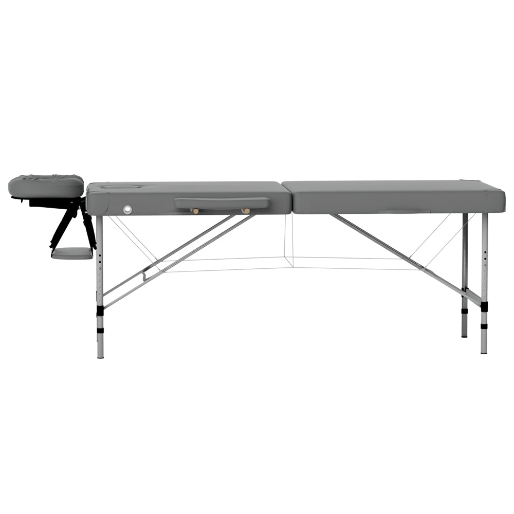 Massage Table 55cm Portable 2-Fold Aluminium Beauty Bed - Grey