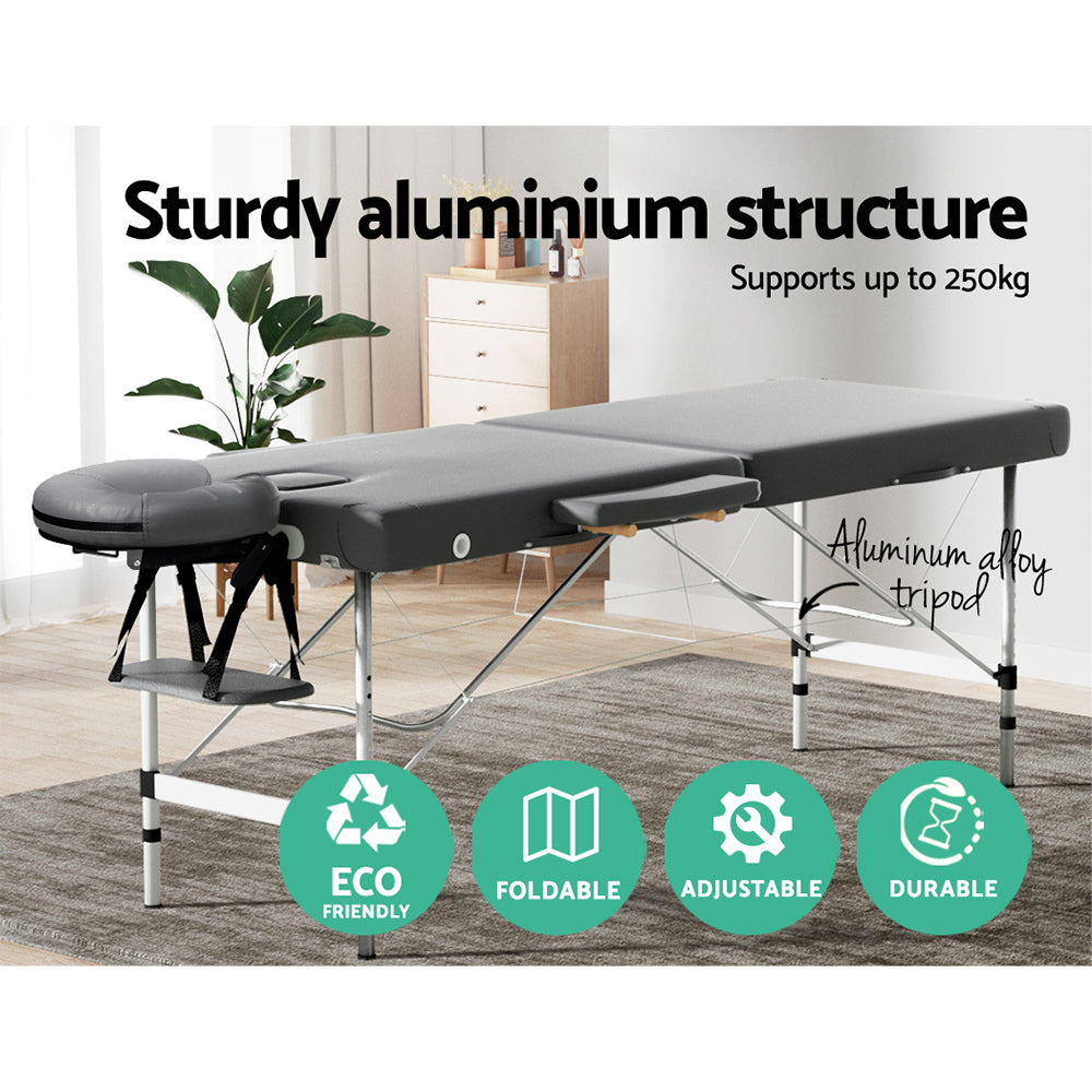 Massage Table 55cm Portable 2-Fold Aluminium Beauty Bed - Grey