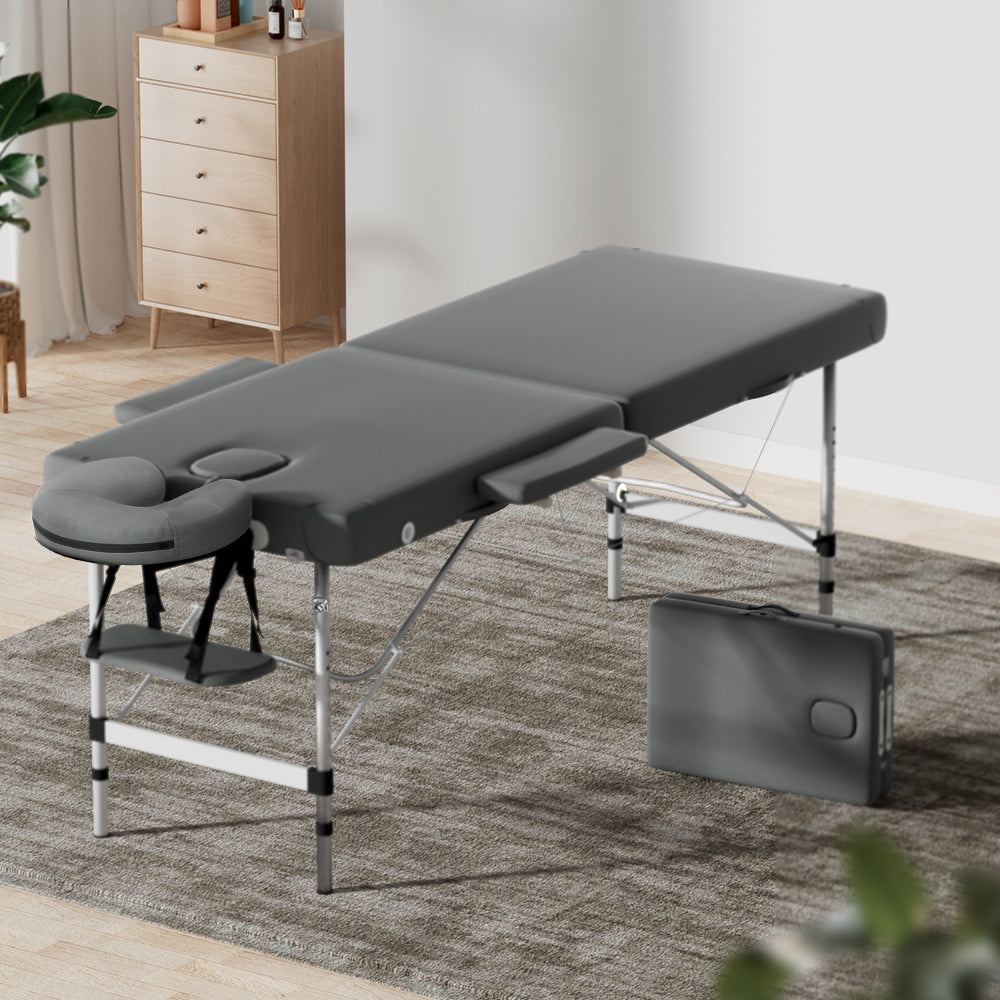 Massage Table 55cm Portable 2-Fold Aluminium Beauty Bed - Grey