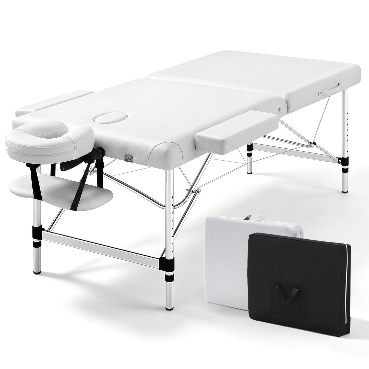 Massage Table Portable Aluminium 75cm Wide Two Fold Treatment Beauty Therapy White