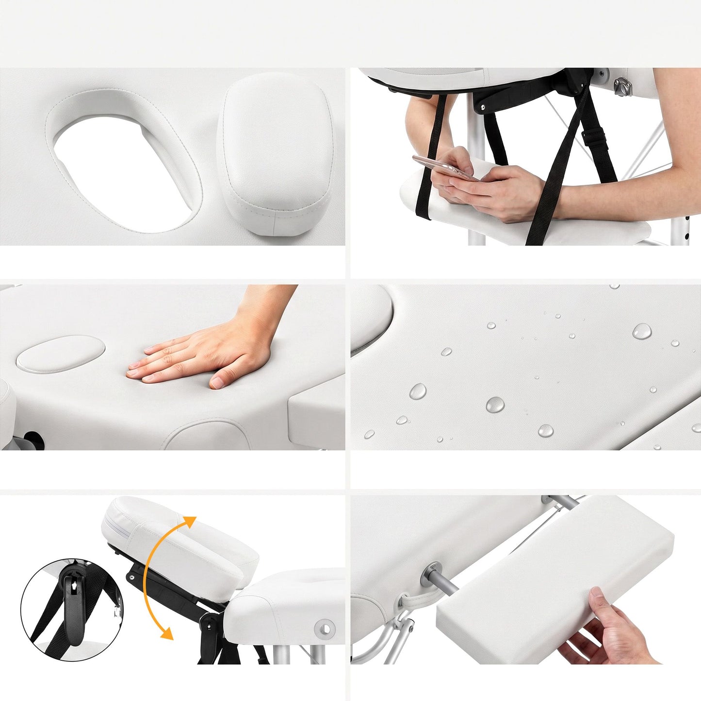 Massage Table Portable Aluminium 75cm Wide Two Fold Treatment Beauty Therapy White