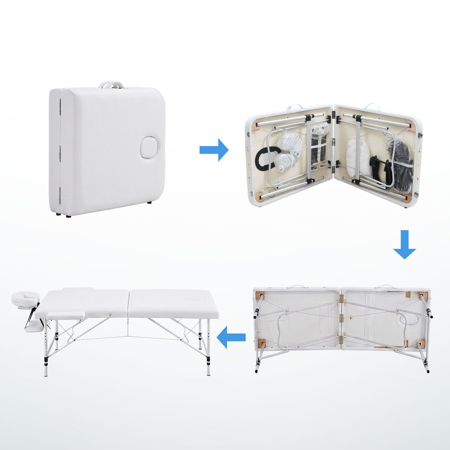 Massage Table Portable Aluminium 75cm Wide Two Fold Treatment Beauty Therapy White