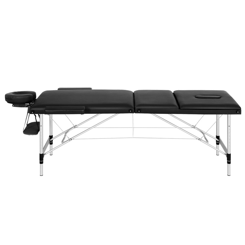 Massage Table 85CM Portable 3-Fold Aluminium Beauty Bed - Black