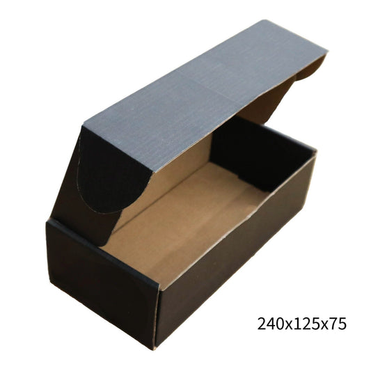 240x125x75mm Black Cardboard Mailer Box – Self-Locking Die-Cut 100pk