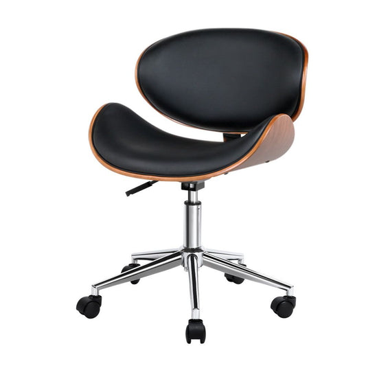 Office Desk Chair Wooden & PU Leather, Black