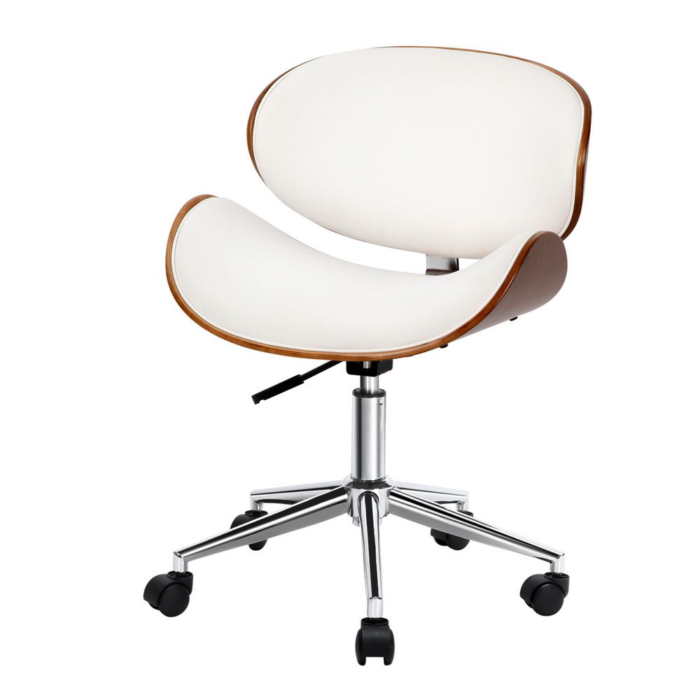Office Desk Chair Wooden & PU Leather, White