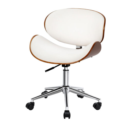 Office Desk Chair Wooden & PU Leather, White