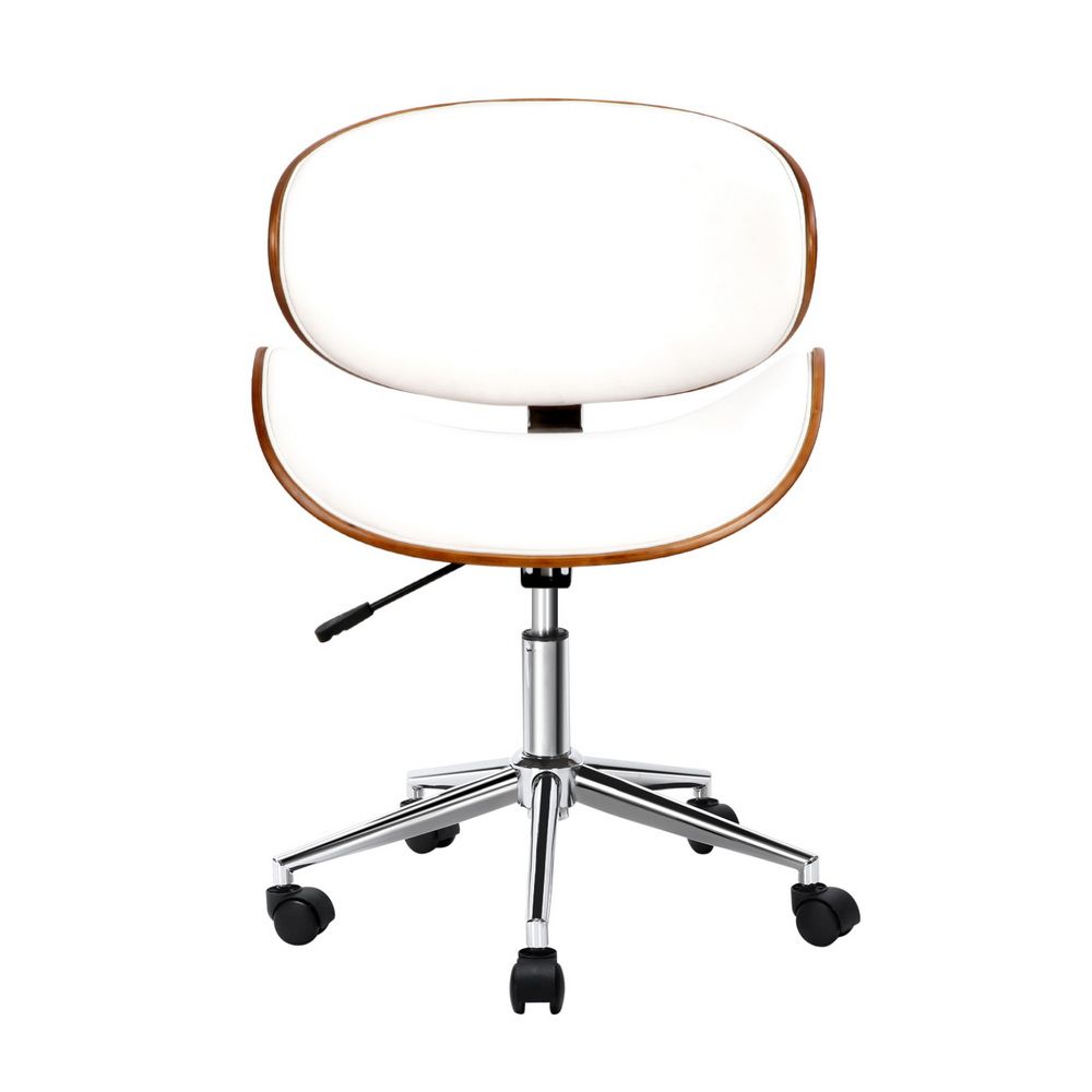 Office Desk Chair Wooden & PU Leather, White
