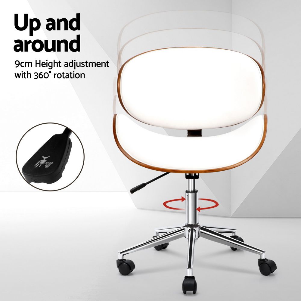 Office Desk Chair Wooden & PU Leather, White