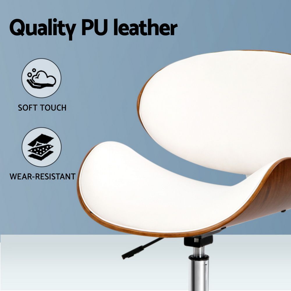 Office Desk Chair Wooden & PU Leather, White