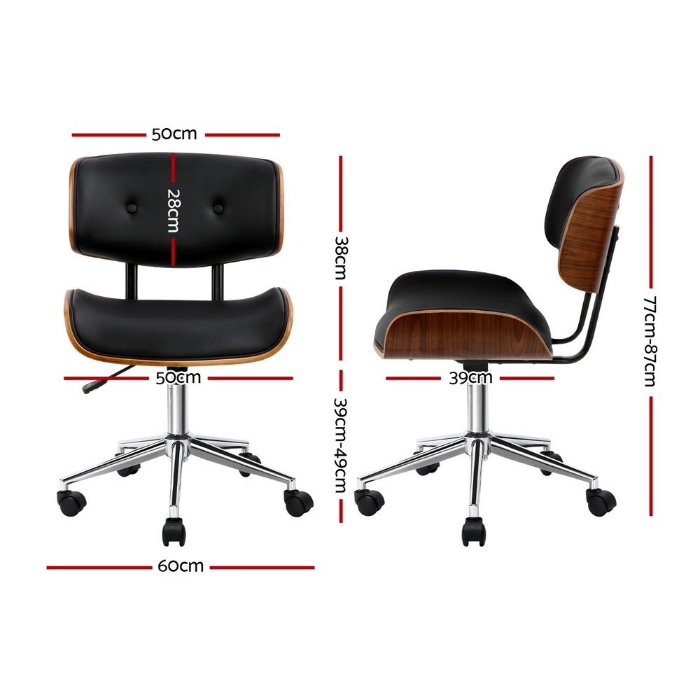 Office Desk Chair Wooden & PU Leather - Black