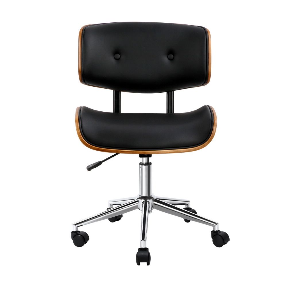 Office Desk Chair Wooden & PU Leather - Black