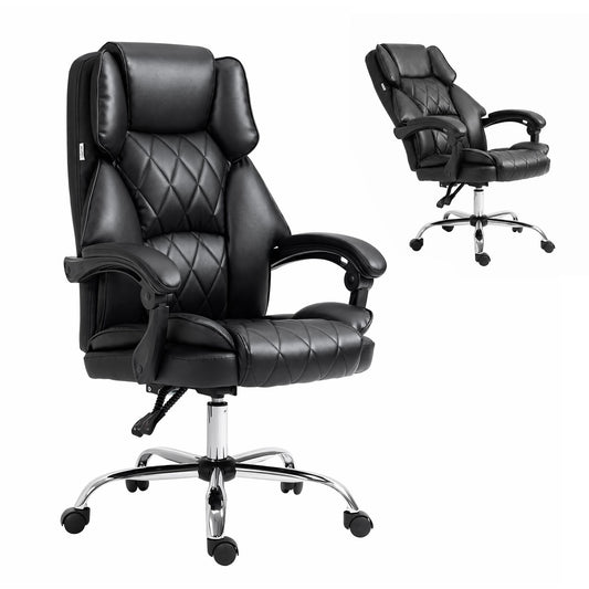 Executive Office Chair Leather Gaming Computer Desk Recliner - Black