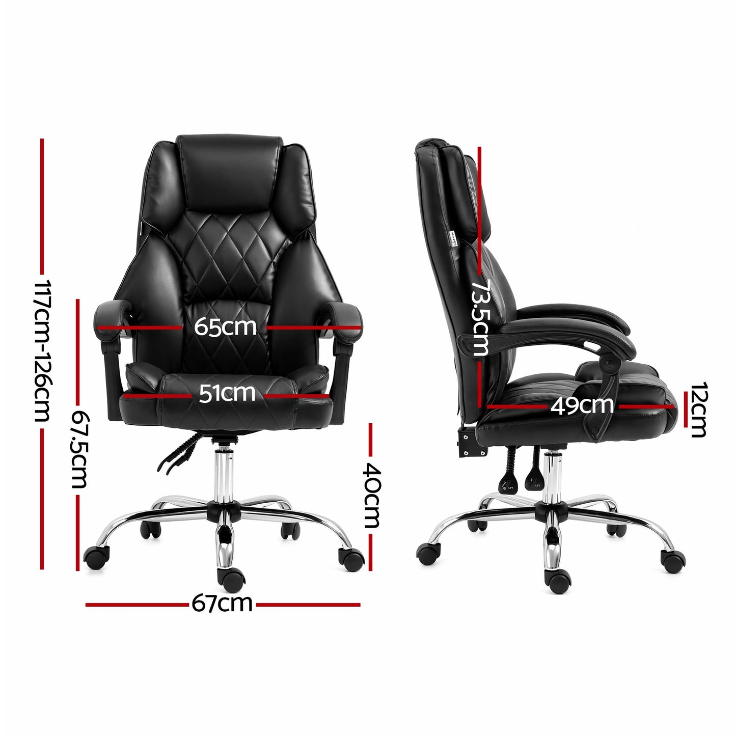 Executive Office Chair Leather Gaming Computer Desk Recliner - Black