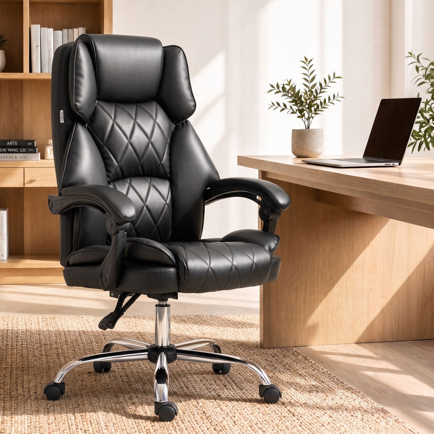 Executive Office Chair Leather Gaming Computer Desk Recliner - Black